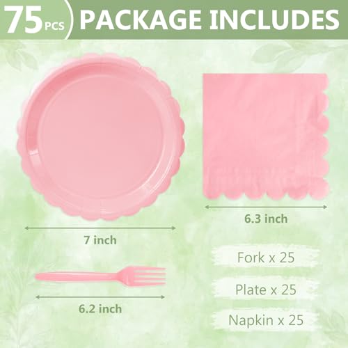 Image of Mulbozy 75 Pink Paper Plates and Napkins Disposable Set for Party,7in
