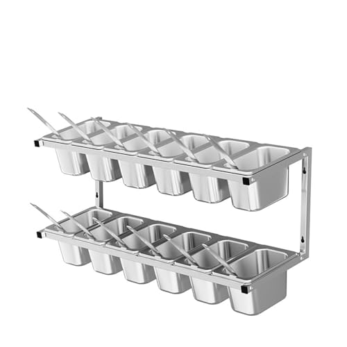 Pizza-Garnierstation aus Edelstahl – Wandmontiertes Gewürzregal mit Deckel und Schaufel für Saucen und Gewürze, perfekt für Hobbyköche und Pizzerien