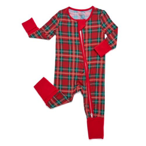 Tulivie Ultra-Soft Bamboo Viscose Footie Jumpsuit for Baby Boys & Girls (Christmas Plaid,12-18M) - image 1