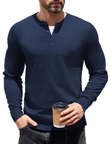 COOFANDY Mens Knit Henley T-Shirts Dress Long Sleeve Sweater