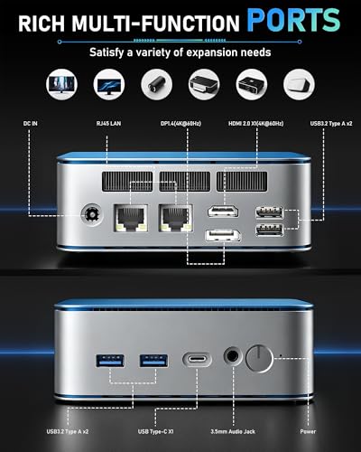 Image of Getorli Mini PC, Dual LAN Ryzen 5 7430U Up to 4.3GHz,16GB DDR4 RAM 512GB SSD, Mini Computers Support Triple 4K Display, WiFi6 BT5.3 Mini Desktop Computer for Home Office Daily Use & Light Gaming