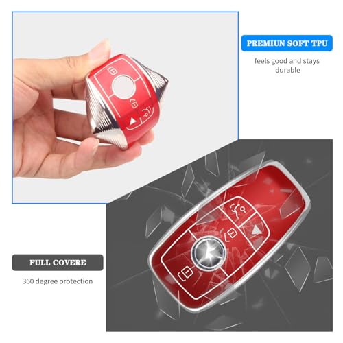Image of QBUC for Mercedes Benz Key Fob Cover with Keychain(Red)