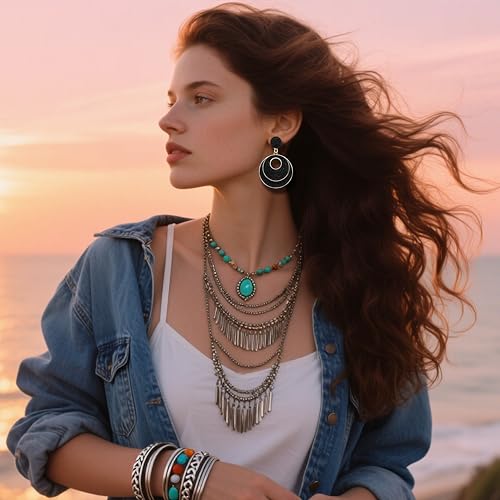 Image of Raffia Hoop Earrings for Women - Boho Straw Wiker Dangle Drop Earrings for Summer Beach, Bohemian Trendy Rattan Jewelry