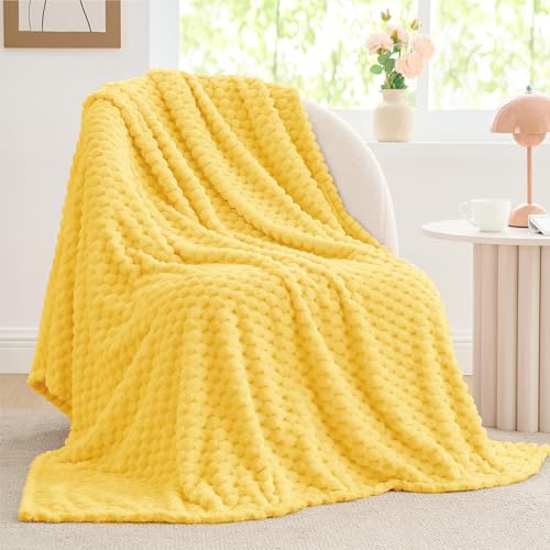 Image of BEDELITE Light Yellow Throw Blanket for Couch, Soft Cozy Gifts for Women | 3D Jacquard Decorative Fleece Blanket, Super Soft Plush Throws, Cute Birthday Gift for Women, Suitable for All Seasons, 50*60