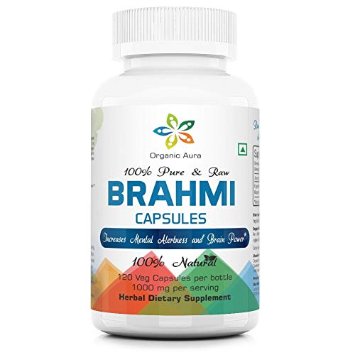 Organic Aura Brahmi Capsules -120 Count. Naturally Strengthens and Boosts Immunity and Memory. Whole Green SuperFood. Non GMO - Gluten Free.