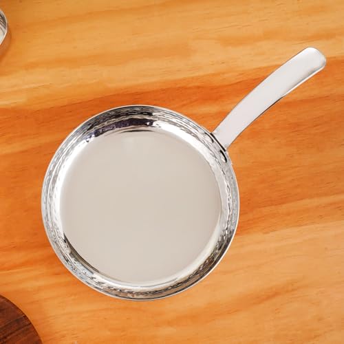 Image of Nestasia Stainless Steel Serving Dishes Set of 3 (350ml, 500ml, 800ml) - Hammered Flat-Base Round Steel Serving Pan with Handle | Rust, Stain & Scratch Resistant Serveware with Glossy Finish