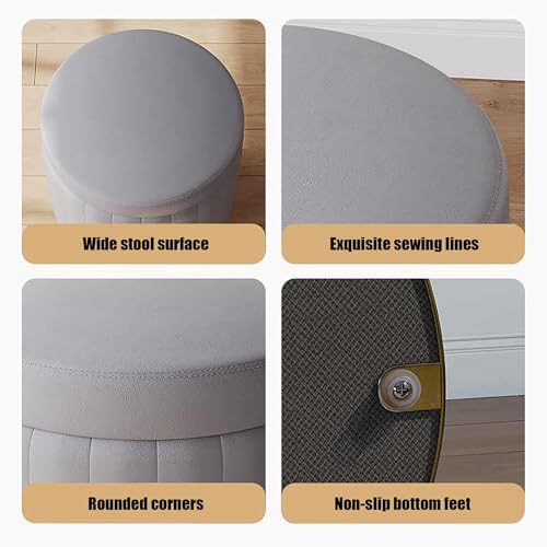 Pouf contenitore rotondo con coperchio rimovibile, pouf in pelle per camera da letto, soggiorno, hotel, sgabello per il cambio delle scarpe e soluzione di stoccaggio