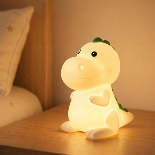 Kids Night Light Squishy Dinosaur Nightlight for Kids Room 7 Color Changing Children Bedside Lamp Portable Rechargeable Touch Dimmable Baby Silicone Cute Night Light Dinosaur Lamp for Boys Girls