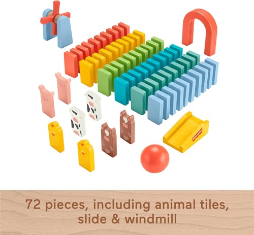 fisher-price wood preschool game domino run playset 72-piece wooden building set for kids ages 3 years