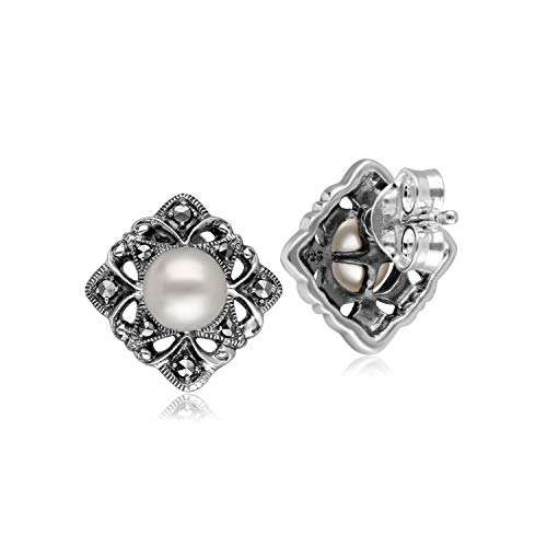 Gemondo USA Pearl & Marcasite Floral Button Earrings2