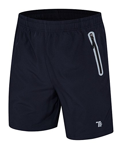 TBMPOY Men's 7'' Athletic Running Shorts Quick Dry Shorts with Zipper Pockets(Navy,us M)