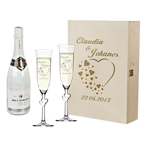 2 weiße Sektgläser mit Sekt-Flasche in Geschenkbox Cover