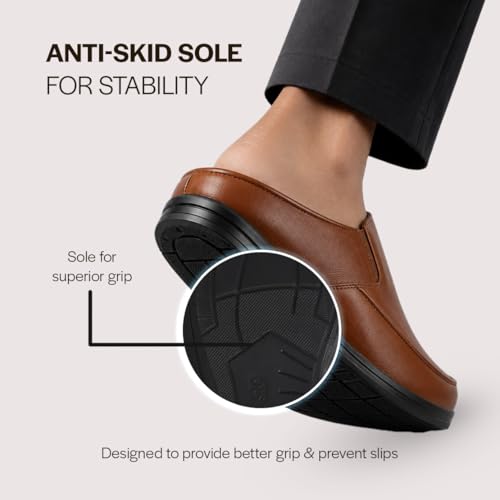 Image of FAUSTO Men Formal Back Open Memory Cushioned Insole Slip On Shoes | Office, Meetings, Event Slip Ons with Comfort All Day Long | Semi Formal Outfit Shoe, Anti Skid Rubber Sole