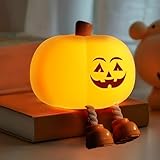 Gefaxi Pumpkin Night Light for Kids Cute Jack O Lantern Halloween Decor Nightlight for Baby Nursery Toddler Squishy Pumpkin Lights Cordless Rechargeable Dimmable Silicone Bedside Lamp Halloween Gifts