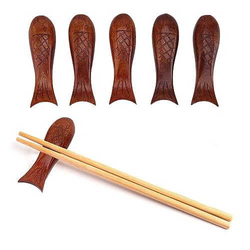 5 Pezzi Poggia Bacchette in Legno, 8,4 x 2,3 cm Poggia Bacchette a Forma di Pesce, Porta Bacchette Cinesi Riutilizzabile, Supporto Bacchette Giapponesi Sushi per Cucina Ristorante Casa