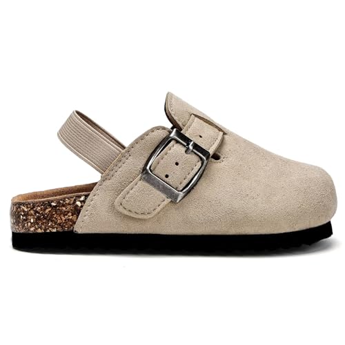 Image of Torotto Kids Suede Clogs Toddler Boys Girls Cork Footbed Clogs with Arch Support & Adjustable Straps for Indoor & Outdoor