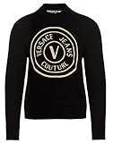  Versace Jeans Couture Jeans Couture Pullover Schwarz mit Maxi-Logo in Gold auf der Vorderseite. Schwarz, Schwarz