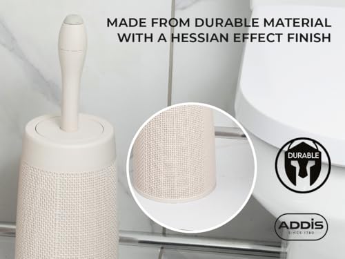 Image of Addis Faux Hessian Round Plastic Toilet Brush Set with Internal Detergent Injection System, Cream, Calico Linen, One Size