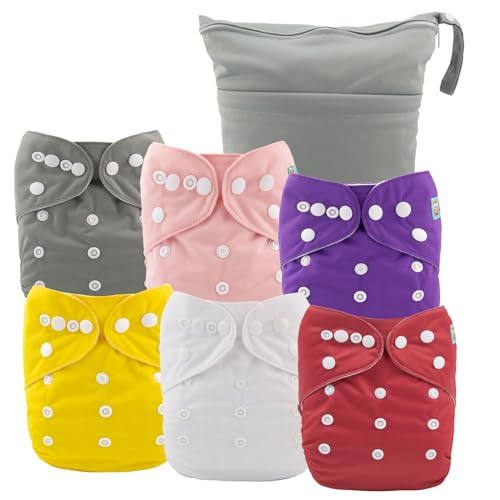 Image of ALVABABY 6pcs Cloth Diaper Covers &1 Wet Dry Bag, Washable Reusable Cloth Nappy Shell for Prefold with Multi-Functional Bag, Flat or Fitted Diaper Inserts 6NKZ01
