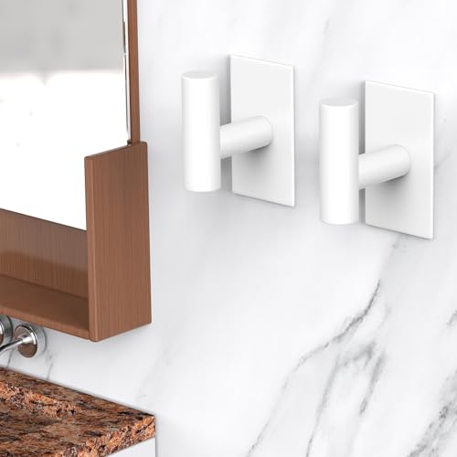 Image of VAEHOLD Wall Towel Hooks, Heavy Duty Sticky Holder Waterproof Towel Hooks for Hanging Coat, Clothes, Closet Hook Wall Mount for Kitchen (White, 6 Pack)
