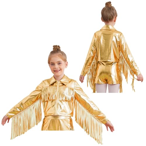 YiZYiF Fringe Jacket for Girls Shiny Coat Tassels Outwear Glitter