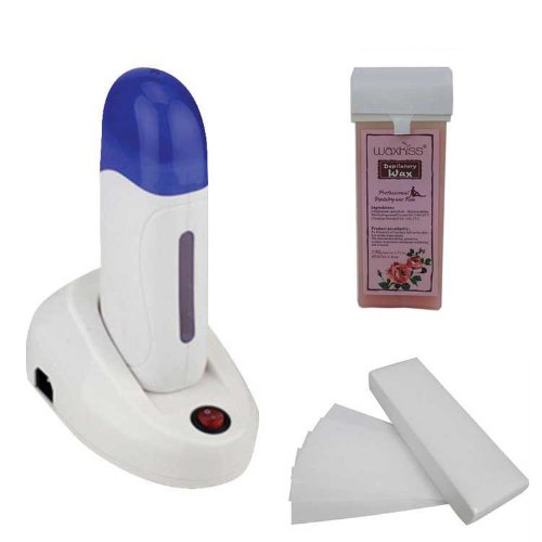 Huini Roll on Cartridge Waxing Heater Kit with 80pcs Wax Strips and 100g Roll on Rose Wax Hair Removal