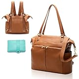 MOMINSIDE Diaper Bag Tote, 4 in 1 Leather Diaper Bag Backpack with 14 Pockets, Convertible Baby Bag for Boys Girls,Diaper Bags Baby Registry, Changing Pad, 4 Large Insulated Pockets(Brown)