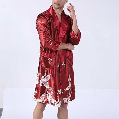 Men's Satin Robe Long Sleeve Bathrobe Summer House Lightweight Comfy Silky Medium Thin Soft Spring Pajamas2
