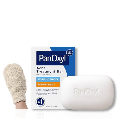 Hautpflegeset: enthält PanOxil Akne Bar Seife 113.4 g - Veganer Gesichts- & Körperreiniger und LuxPaks Badehandschuh