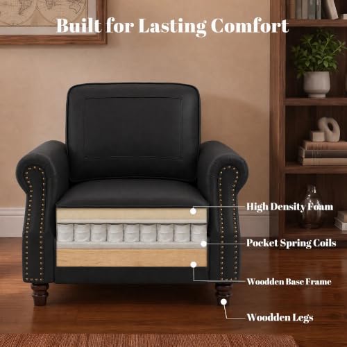 Image of Kingfun Faux Leather Accent Chair with Rolled Arms,Black