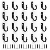 Pack of 20 Door Hook, Door Hooks Screw in 24 X 17 Mm with 20 Screws, Coat Hook Material Zinc Alloy, Black Wall Hooks Vintage Can be Used in Hallway, Bedroom and Living Room