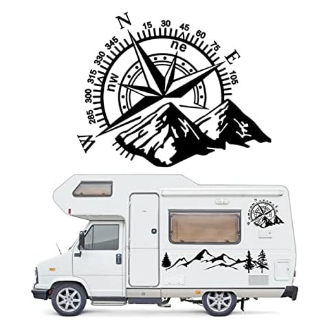 2 Pcs Automotive Decals Car Body Sticker Mountain Compass Large Vinyl Car Bonnet Side Stickers Van Decal Camper Caravan Stickers 50x60cm Cover