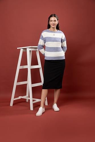 Image of Wear lusso Women's 100% Wool Color Block Stripe Full Sleeve Round Neck Pullover Sweater | Winter Season Fashion