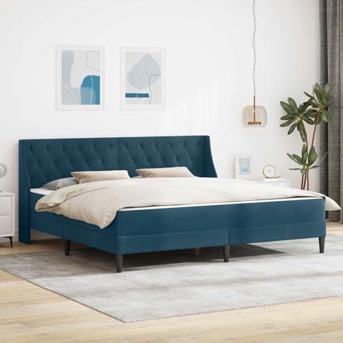 RuiNingRN Estructura de cama con colchón azul, 200 x 200 cm, terciopelo de espuma fría, colchón ergonómico transpirable con somier estable y patas de plástico para una mayor comodidad en el dormitorio
