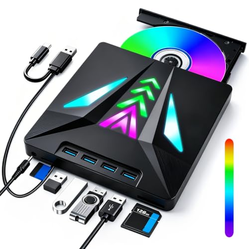 【Velocità di Trasferimento Elevata a 5 Gbps】Il masterizzatore CD/DVD esterno utilizza la tecnologia USB 3.0 ad alta velocità, offrendo una velocità di trasferimento dati fino a 5 Gbps per una trasmissione efficiente e funzioni di masterizzazione rapide e fluide. Il trasferimento dati è stabile e compatibile anche con USB 2.0/1.0, senza ritardi o rumori! Velocità di scrittura DVD fino a 8x, velocità di scrittura CD fino a 24x.