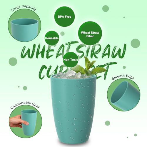 Image of 20 OZ Wheat Straw Cups of 6, Large Unbreakable Plastic Cups, Color | Reusable Cups for Coffee, Juice & Water - Dishwasher &Microwave Safe Cups for Kitchen