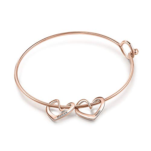 Personalized Womens Bangle Bracelets for Friends Birthday Gifts Customized 2-3 Name Cuff Bangle for Mothers BFF Bangle Bracelets for Daily Reminder Mother Gift for Mom (Rose gold, 2 name)
