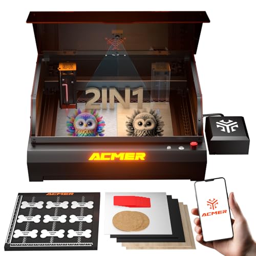 Image of ACMER P3 2 in 1 Laser Engraver, 10W Diode and 2W IR Laser Cutter Machine | 400 x 400mm Work Area, Built-in Camera for Batch Engraving, Air Assist, 48000mm /min Speed, Works on Wood, Acrylic and Metal