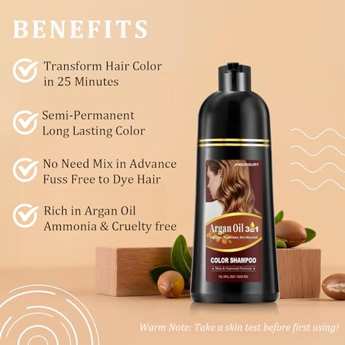 NCEPROHR Chestnut Brown Hair Dye Shampoo 3 in 1 for Dark Hair, Argan Oil Shampoo Para Pintar el Cabello, Brown Shampoo Hair Dye for Women Men, Instant Hair Color Shampoo, Champu Para Canas 500ML