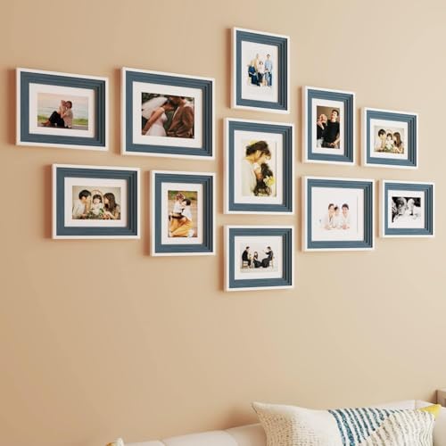 Image of Art Street Engineered Wood Boulevard Premium 3D Wall Rectangular Photo Frame Set of 11 PCS Picture Frames for Wall Hanging (8x10 inch-3 pcs), (6x8 inch-8 pcs) Step - Blue