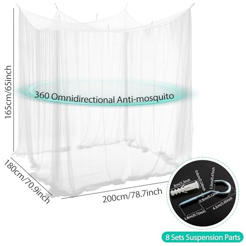 Miniatura 2 de Mosquitera Cama Matrimonio Individual,Grande Dosel Cama Mosquitero,Mosquito Net For Bed Dosel Con Kit De Montaje,Blanco Portátil Poliéster Malla Fina Mosquitera Viajes Para Y Hogar 200x180 X165cm