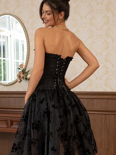 Image of SZIVYSHI Corset Tops for Women, Bustier Shapewear Lingerie, Lace Waist Push Up Bodysuit