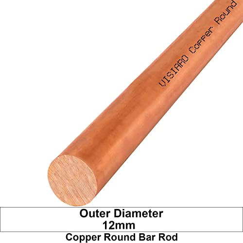 Image of Visiaro Solid Pure Copper Round Bar Rod, 1ft, Outer Dia 12 mm, 99.9% Purity, EC grade ETP, for Busbars, Electrical Earthing, Vastu & DIY Jewelry Crafts