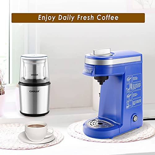 Chulux Single Serve Coffee Maker With Electric Wet & Dry Coffee Coffee Grinder,One Button Operation With Capacity 5 To 12 Ounce,Blue #TOP4