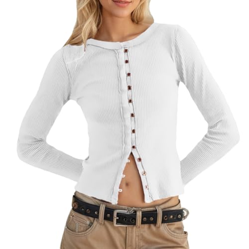 Fuimsul Women Button Down Ribbed Knit Crop Top...