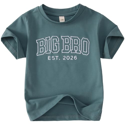 AG AGUU Big Brother Shirts Toddler Baby Boy Embroidery Big Bro Est. 2026 T-Shirt Summer Short Sleeve Tees Announcement Tops(Grey Blue 3-4T)