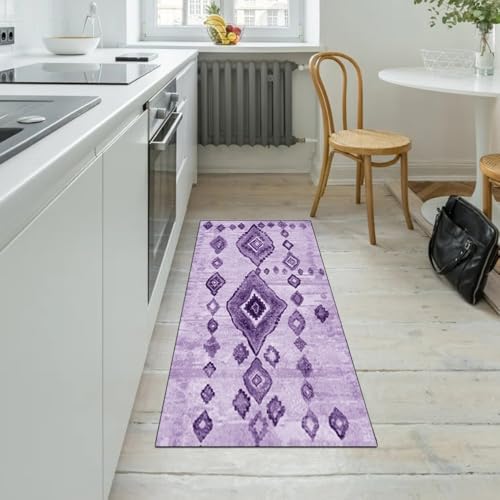 Alfombra de pasillo lavable morada estilo vintage antideslizante 5