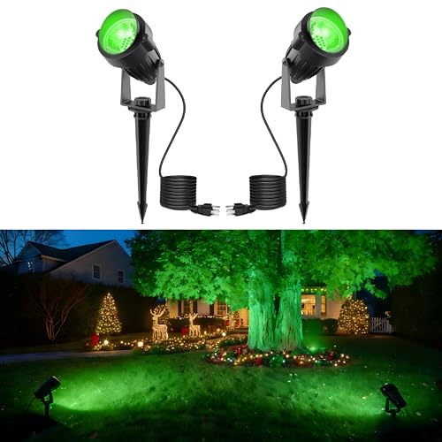 Image of L LOHAS LED Green Outdoor Spotlight 5W Dusk to Dawn Landscape Light 2 Pack