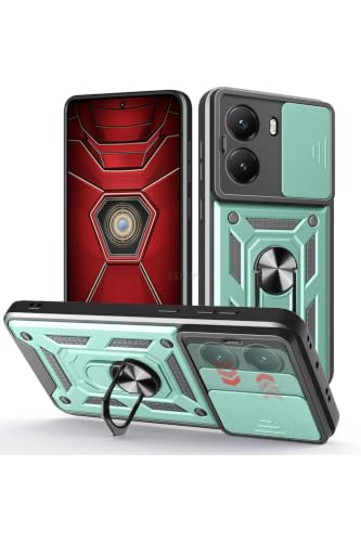 Constraın Xiaomi Poco X7 Pro/Poco F7 ile Uyumlu Kaze Tora Kamera Korumalı Sürgülü Yüzüklü Armor Military Tank Kızaklı Kılıf Kapak - Yeşil