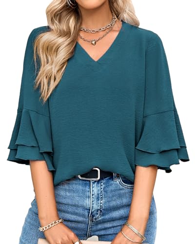 Tanmolo Damen Bluse Elegant V-Ausschnitt 3/4 Ärmel Lässige Blusen mit...